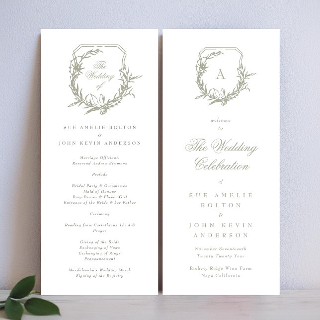 sage green classic monogrammed the wedding crest programme (Creator Uploaded)