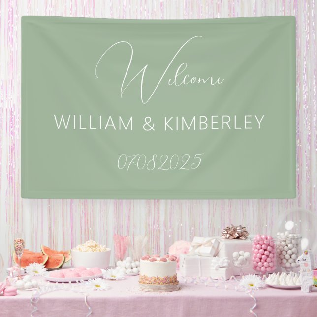 Sage Green Classic Rustic Simple Modern Wedding Banner (Party)