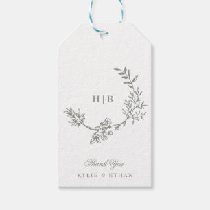 Sage Green Classic Wreath Monogram Photo Wedding Gift Tags
