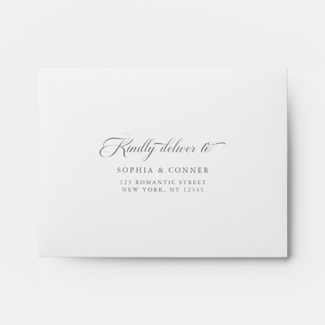 Sage Green Classy Wedding Pre-Printed Address RSVP Envelope (Front)
