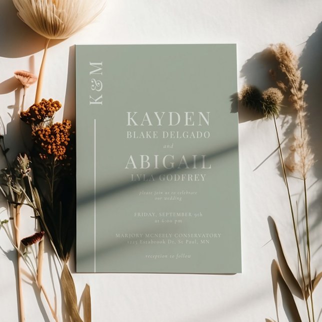 Sage Green Clean Line Minimalist Wedding Invitation (Creator Uploaded)