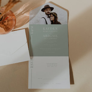 Sage Green Clean Line Wedding Invitation