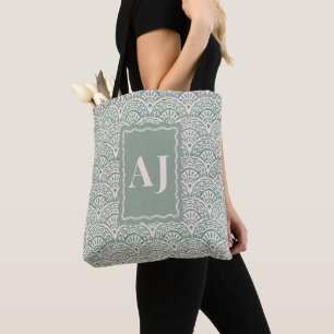 Sage Green Coastal Scalloped Personalised Tote Bag