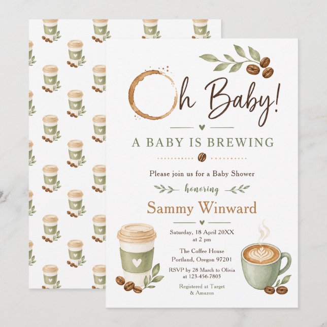 Sage Green Coffee Baby Shower Invitation (Front/Back)
