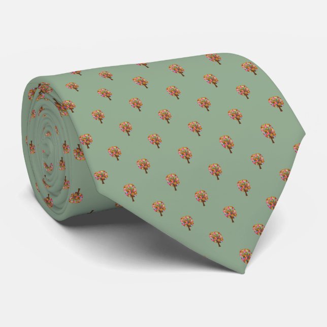 Sage Green Colorful Blooms Flower Tree Wedding  Tie (Rolled)