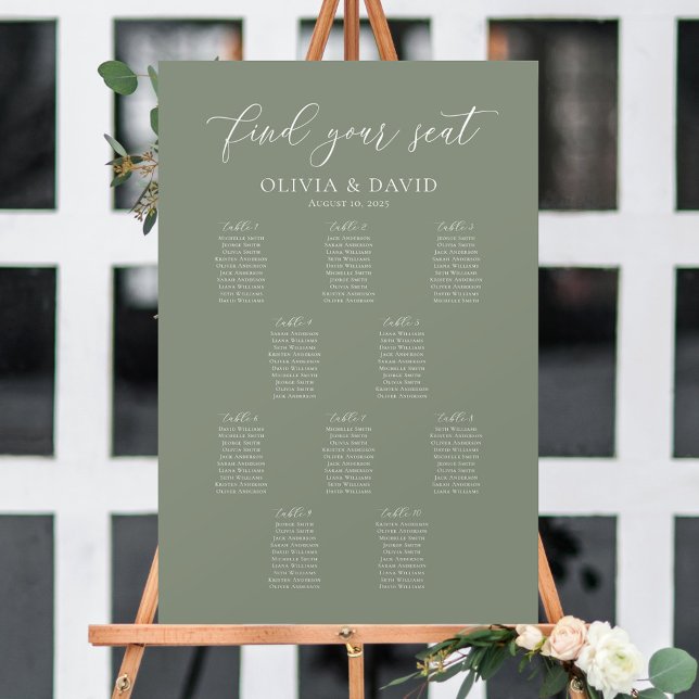 Sage Green Colour 10 Tables Welcome Seating Chart (Creator Uploaded)