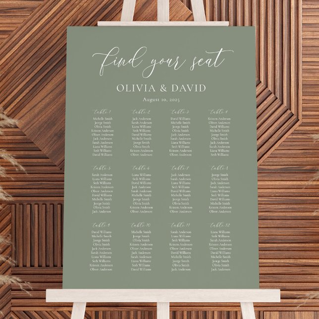 Sage Green Colour 12 table Wedding Seating Chart (Creator Uploaded)