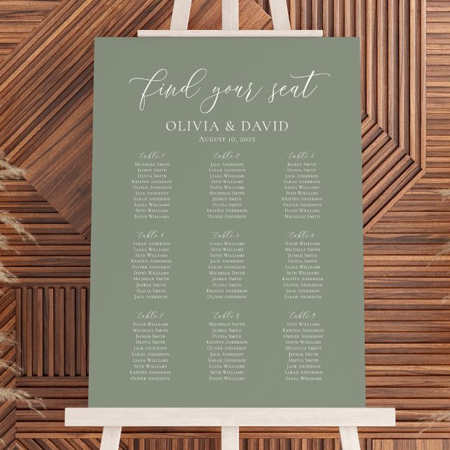 Sage Green Colour 9 Tables Welcome Seating Chart (Creator Uploaded)