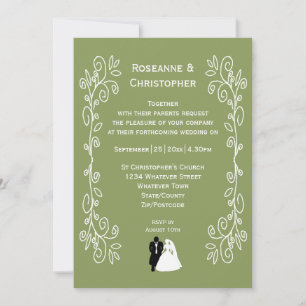 Sage Green Coloured Bride And Groom Design Wedding Invitation