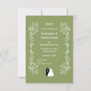 Sage Green Coloured Bride And Groom Design Wedding RSVP Card