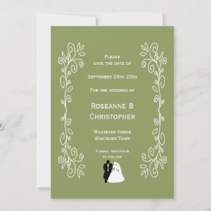 Sage Green Coloured Bride And Groom Design Wedding Save The Date