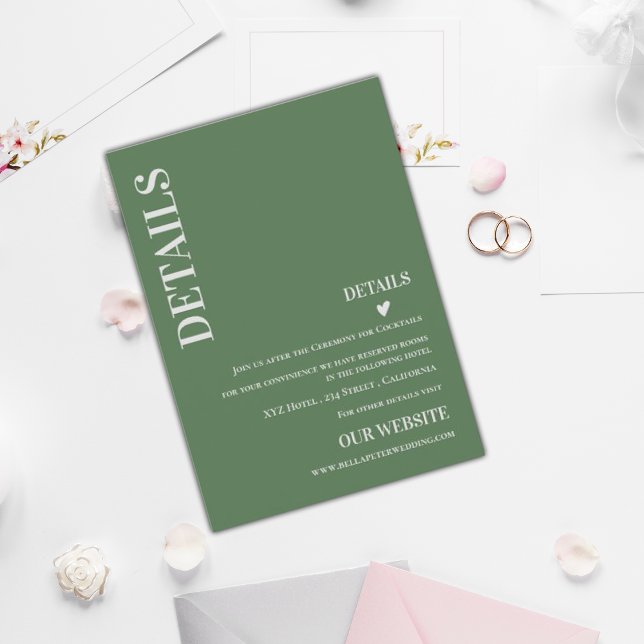 Sage Green Contemporary Modern Wedding Details Enclosure Card (Sage Green Contemporary Modern Wedding Details Enclosure Card)