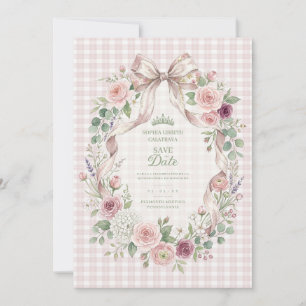 Sage Green Coquette Bow Floral Quinceañera TMF26 Save The Date