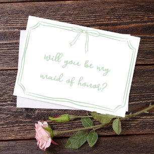 Sage Green Coquette Bow Maid of Honour Proposal Invitation