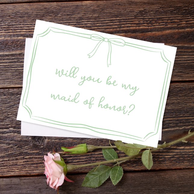 Sage Green Coquette Bow Maid of Honour Proposal Invitation (Creator Uploaded)