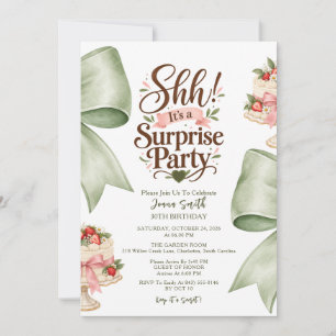 Sage Green Coquette Bow Surprise Birthday Cake Invitation