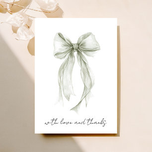 Sage Green Coquette Bow Watercolor Bridal Shower Thank You Card
