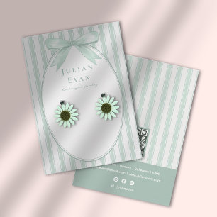 Sage Green Coquette Preppy Stripe Jewelry Display Business Card