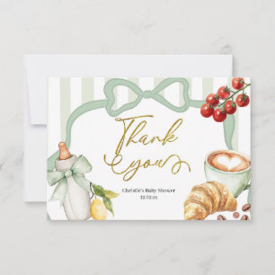 Sage Green Coquette Stripes Italy Ciao Baby Thank You Card