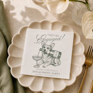 Sage Green Corgi Champagne Engagement Napkin