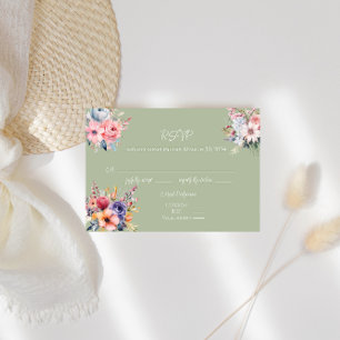 Sage Green Cottagecore Wildflower RSVP Card