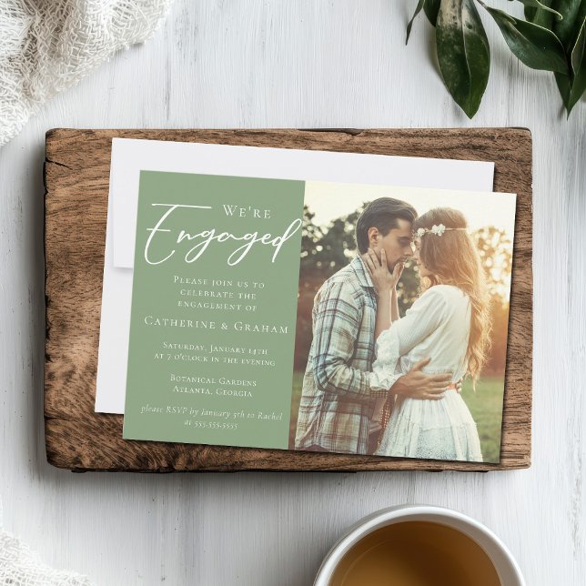 Sage Green Couple Photo Engagement Announcement (Creator Uploaded)