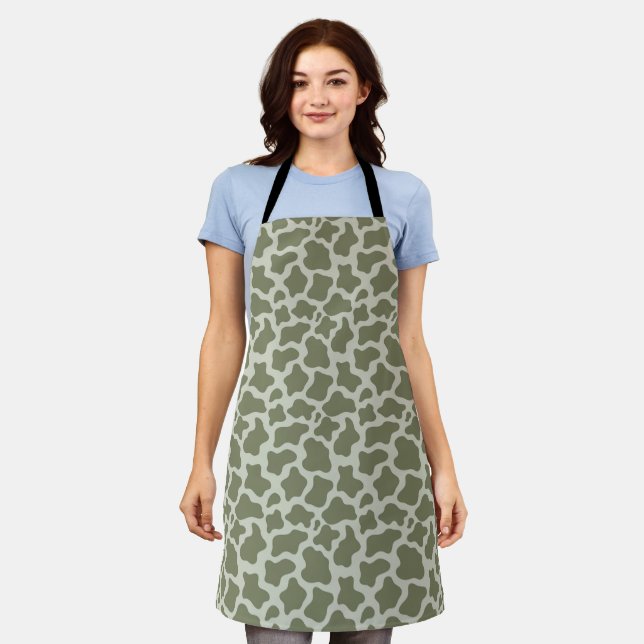 Sage Green Cow Print Apron (Worn)