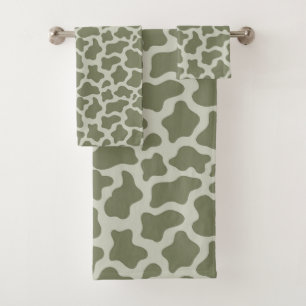 Sage Green Cow Print Bath Towel Set
