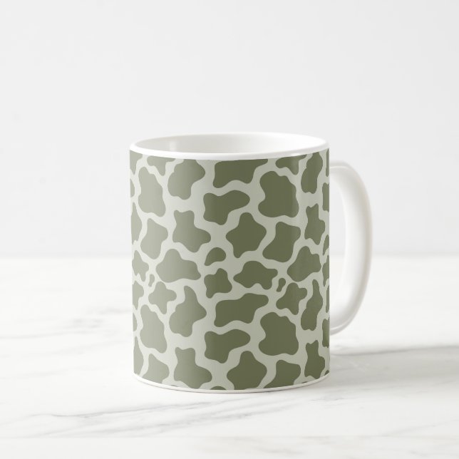 Sage Green Cow Print Coffee Mug (Front Right)