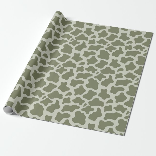 Sage Green Cow Print Wrapping Paper (Unrolled)