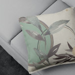 Sage Green & Cream Abstract Watercolor Leaves Cushion<br><div class="desc">Stylish throw pillow features an artistic abstract design in an sage green and creamy ivory palette. An artistic abstract design features a watercolor leaf and a geometric circle composition with shades of sage green and grey with black and gold accents on a linen beige background. Inspired by nature, this abstract...</div>