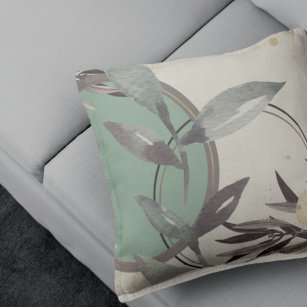 Sage Green & Cream Abstract Watercolor Leaves Cushion