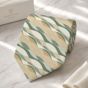Sage Green Cream Abstract Wavy Pattern Tie