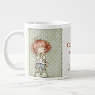 Sage Green Cream Beige Whimsical Polka Dot Redhead Large Coffee Mug