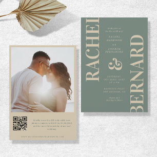 Sage Green & Cream Bold Typography QR Code Wedding Invitation
