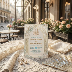 Sage Green Cream Dusty Blue Floral Luxe Invitation