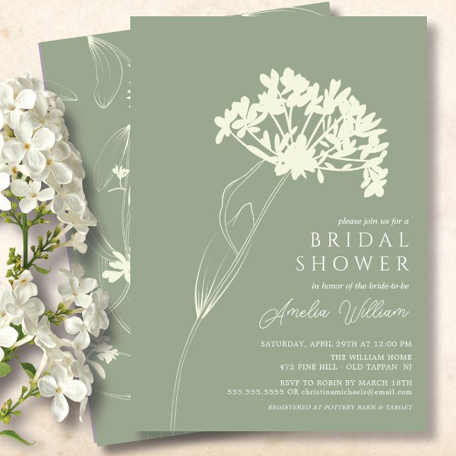 Sage Green & Cream Modern Floral Bridal Shower Invitation (Creator Uploaded)