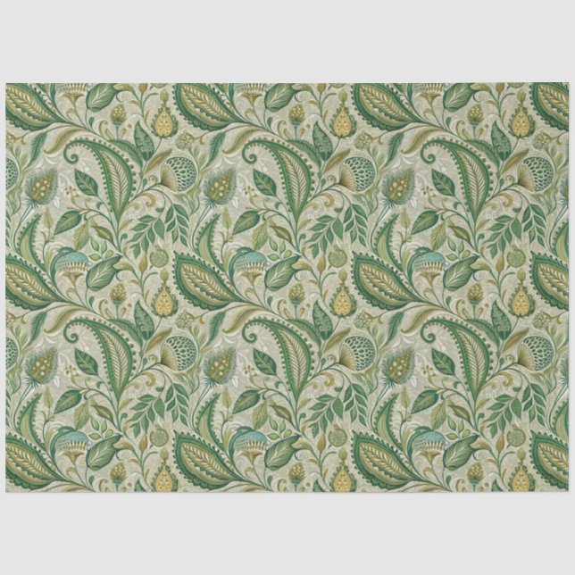 Sage Green Cream Paisley Tissue Paper (Front)