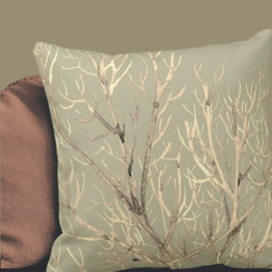 Sage Green Cream Watercolor Branches Cushion