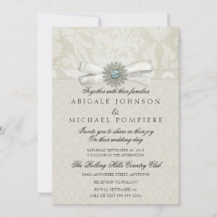 Sage Green & Cream Wedding Invitation with Sparkle