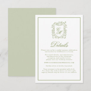 Sage Green Crest Garden Wedding Details Card
