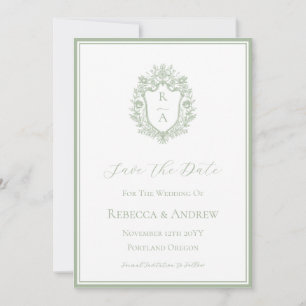 Sage Green Crest Monogram & Photo  Save The Date