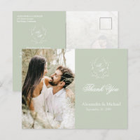 Sage Green Crest Monogram Photo Wedding Thank You