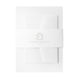 Sage Green Crest Monogram Wedding Invitation Belly Band