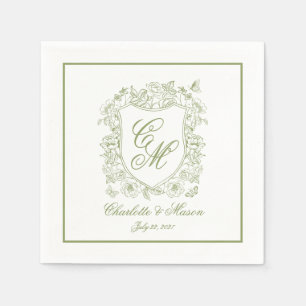 Sage Green Crest Script Wedding Napkins