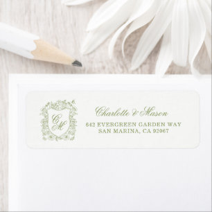 Sage Green Crest Wedding Return Address Labels