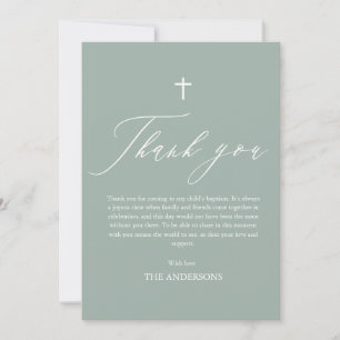 Sage Green Cross Boy Photo Baptism Thank You Card