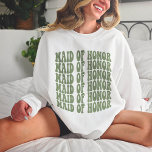 Sage Green Custom Boho Bachelorette Maid of Honour Sweatshirt<br><div class="desc">This personalised sage green bachelorette party maid of honour crewneck sweatshirt is perfect for your rehearsal dinner or bachelorette party! It features a cute maid of honour design on the front and is made from a comfortable, stretchy fabric. The sweatshirt is also machine-washable, so you can be sure it will...</div>