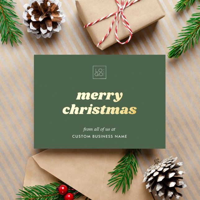 Sage Green Custom Company Logo Christmas Foil Card (Creator Uploaded)