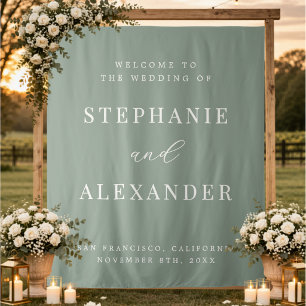 Sage Green Custom Fabric Wedding Welcome Sign Tapestry